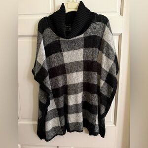 Relativity Black and Gray Plaid Cowl Neck Sweater